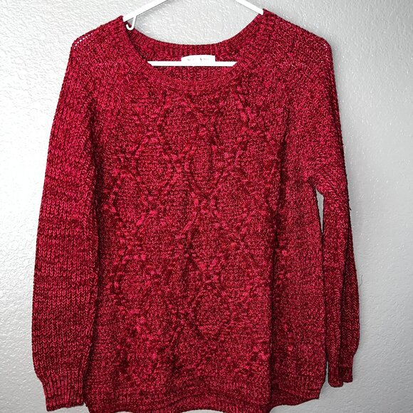 Studio Works Red Cotton Cable Knit Sweater, V-neck, Size Large - Picture 1 of 6